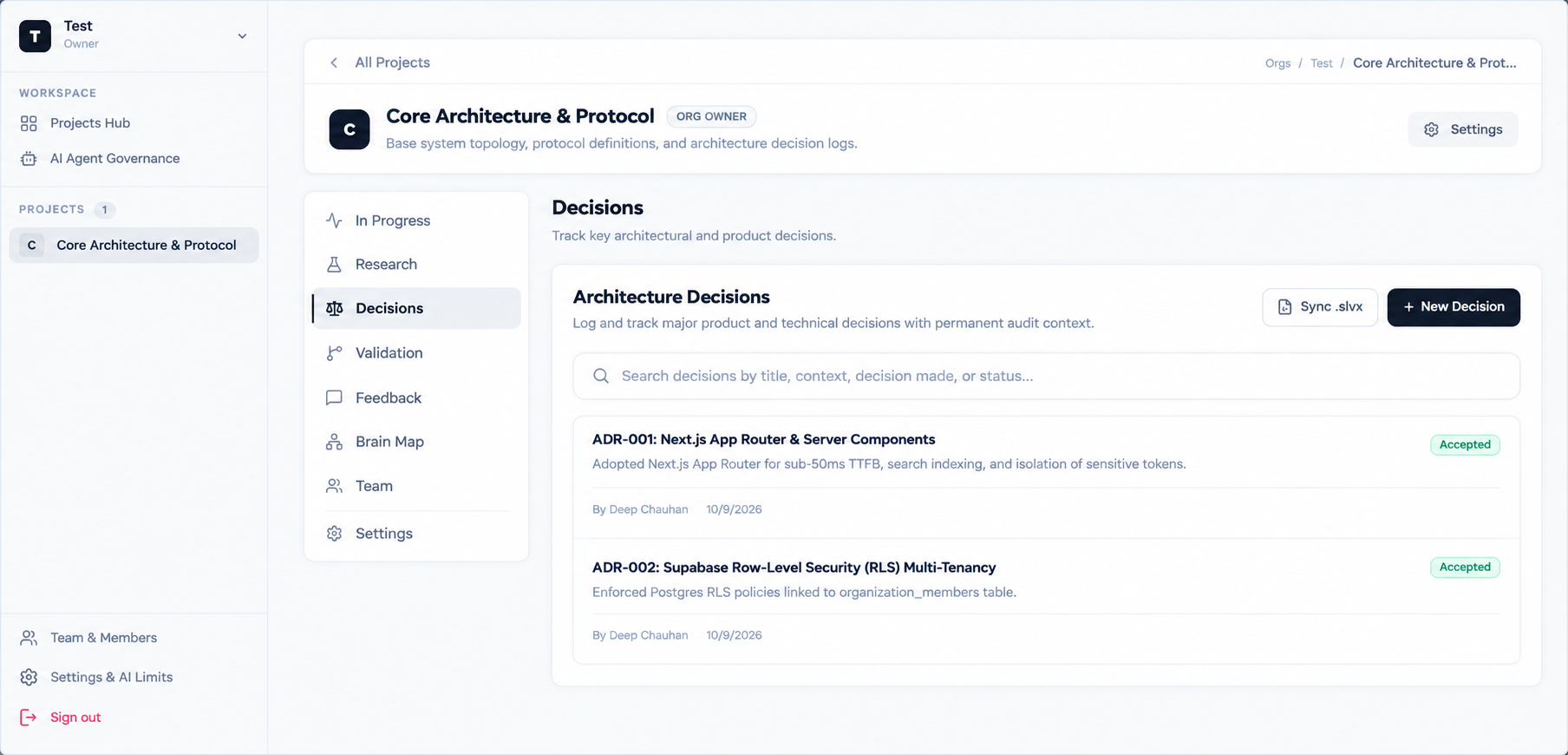 Solveaux — Organizational decision records workspace